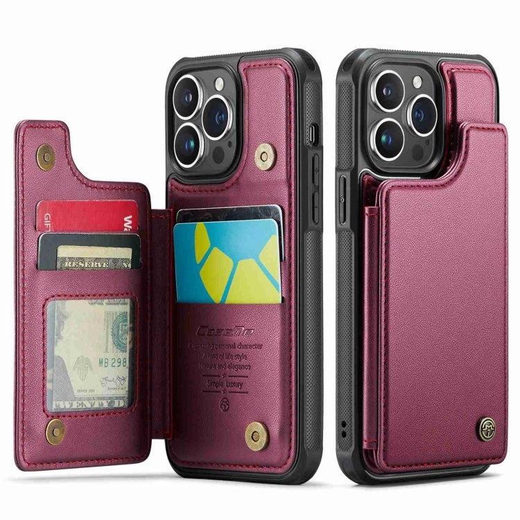 For iPhone 14 Pro Max CaseMe C22 Card Slots Holder RFID Anti-theft Phone Case(Wine Red) - free shipping - PMC Jewellery - Order now!
