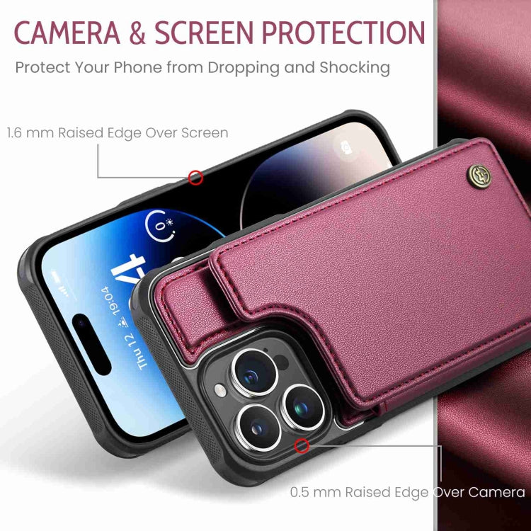 For iPhone 14 Pro Max CaseMe C22 Card Slots Holder RFID Anti-theft Phone Case(Wine Red) - free shipping - PMC Jewellery - Order now!