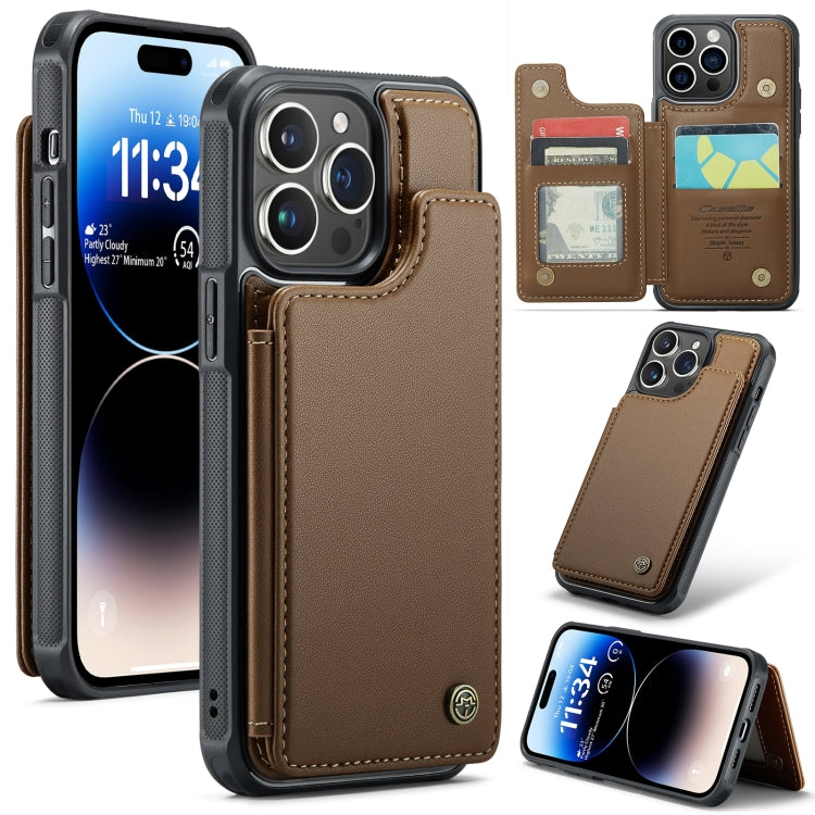 For iPhone 14 Pro Max CaseMe C22 Card Slots Holder RFID Anti-theft Phone Case(Brown) - free shipping - PMC Jewellery - Order now!