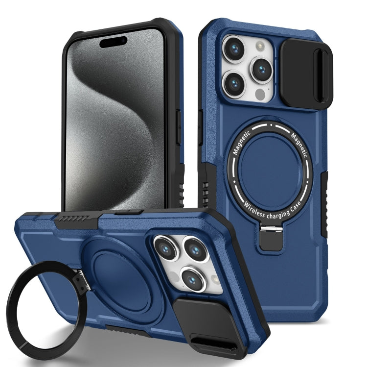 For iPhone 15 Pro Max Sliding Camshield Magsafe Holder TPU Hybrid PC Phone Case(Royal Blue) - iPhone 15 Pro Max Cases by PMC TechLife | Online Shopping South Africa | PMC TechLife