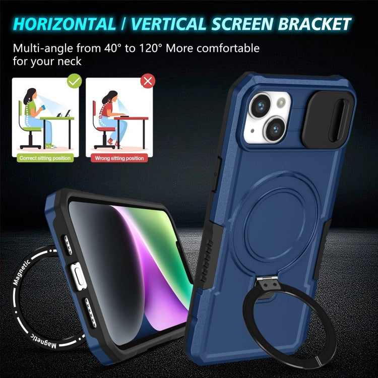 For iPhone 14 Plus Sliding Camshield Magsafe Holder TPU Hybrid PC Phone Case(Royal Blue) - iPhone 14 Plus Cases by PMC TechLife | Online Shopping South Africa | PMC TechLife