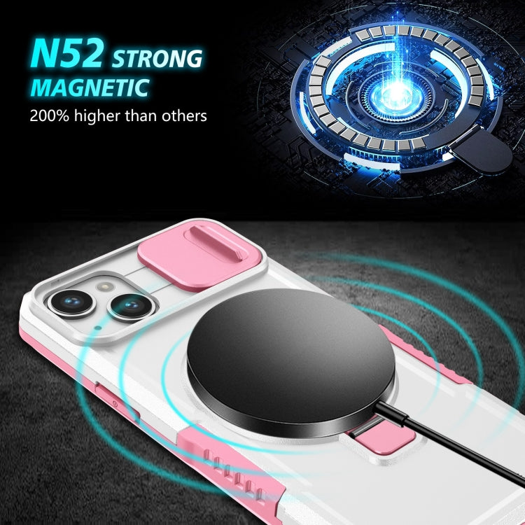 For iPhone 14 Sliding Camshield Magsafe Holder TPU Hybrid PC Phone Case(Pink White) - iPhone 14 Cases by PMC TechLife | Online Shopping South Africa | PMC TechLife