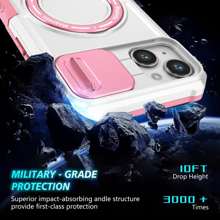 For iPhone 14 Sliding Camshield Magsafe Holder TPU Hybrid PC Phone Case(Pink White) - iPhone 14 Cases by PMC TechLife | Online Shopping South Africa | PMC TechLife