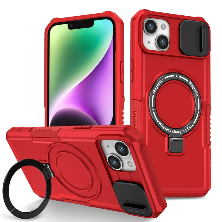 For iPhone 14 Sliding Camshield Magsafe Holder TPU Hybrid PC Phone Case(Red) - iPhone 14 Cases by PMC TechLife | Online Shopping South Africa | PMC TechLife