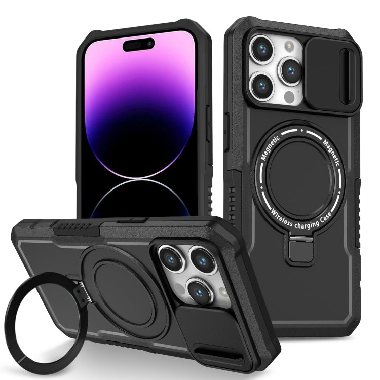 For iPhone 14 Pro Max Sliding Camshield Magsafe Holder TPU Hybrid PC Phone Case(Black) - iPhone 14 Pro Max Cases by PMC TechLife | Online Shopping South Africa | PMC TechLife