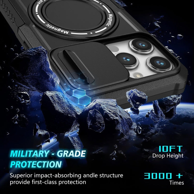 For iPhone 14 Pro Max Sliding Camshield Magsafe Holder TPU Hybrid PC Phone Case(Black) - iPhone 14 Pro Max Cases by PMC TechLife | Online Shopping South Africa | PMC TechLife