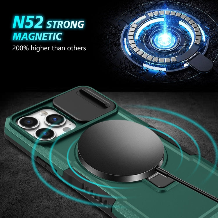For iPhone 13 Pro Max Sliding Camshield Magsafe Holder TPU Hybrid PC Phone Case(Deep Green) - iPhone 13 Pro Max Cases by PMC TechLife | Online Shopping South Africa | PMC TechLife