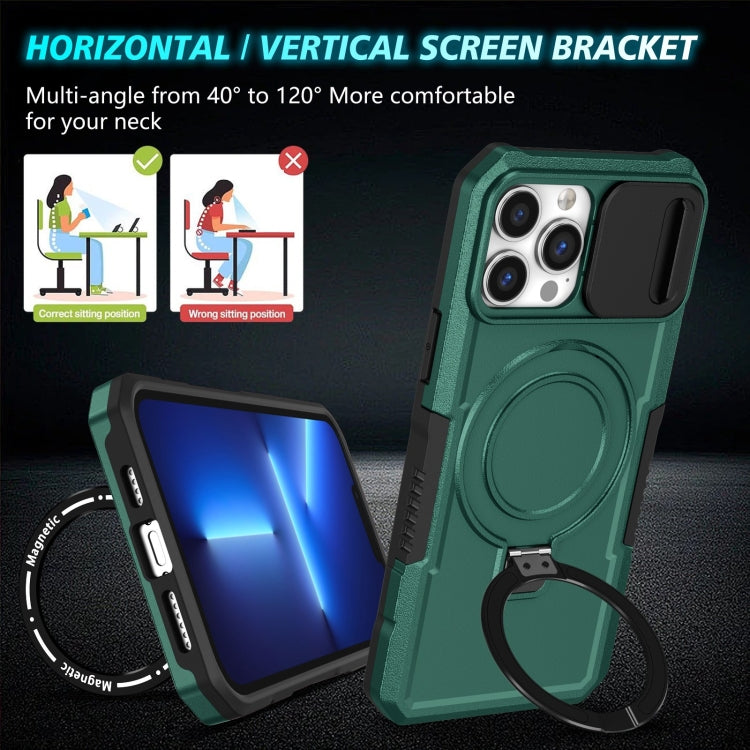 For iPhone 13 Pro Max Sliding Camshield Magsafe Holder TPU Hybrid PC Phone Case(Deep Green) - iPhone 13 Pro Max Cases by PMC TechLife | Online Shopping South Africa | PMC TechLife