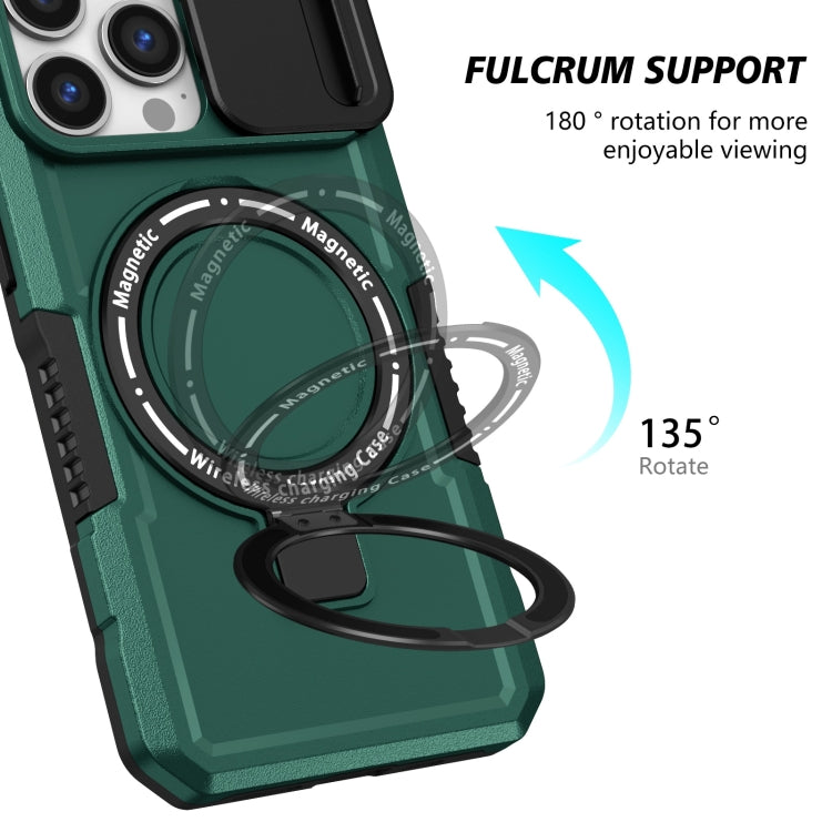 For iPhone 13 Pro Sliding Camshield Magsafe Holder TPU Hybrid PC Phone Case(Deep Green) - iPhone 13 Pro Cases by PMC TechLife | Online Shopping South Africa | PMC TechLife