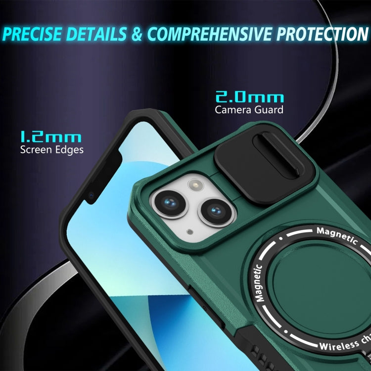 For iPhone 13 Sliding Camshield Magsafe Holder TPU Hybrid PC Phone Case(Deep Green) - iPhone 13 Cases by PMC TechLife | Online Shopping South Africa | PMC TechLife