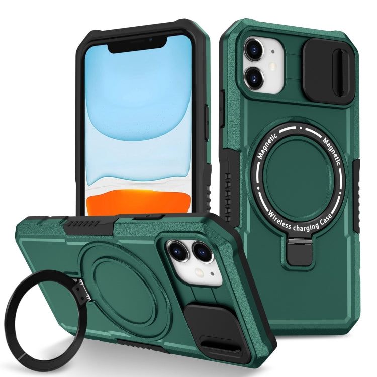 For iPhone 12 Sliding Camshield Magsafe Holder TPU Hybrid PC Phone Case(Deep Green) - iPhone 12 / 12 Pro Cases by PMC TechLife | Online Shopping South Africa | PMC TechLife