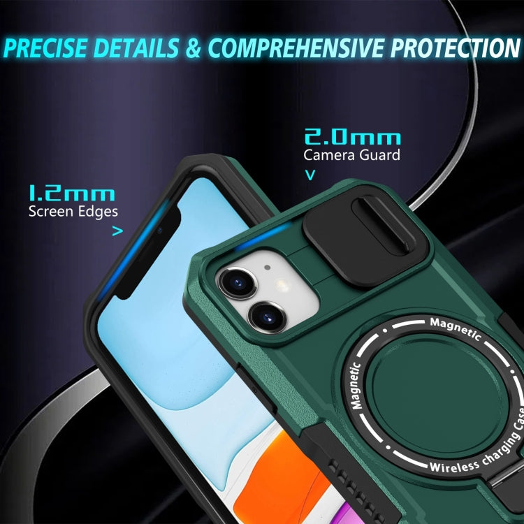 For iPhone 12 Sliding Camshield Magsafe Holder TPU Hybrid PC Phone Case(Deep Green) - iPhone 12 / 12 Pro Cases by PMC TechLife | Online Shopping South Africa | PMC TechLife