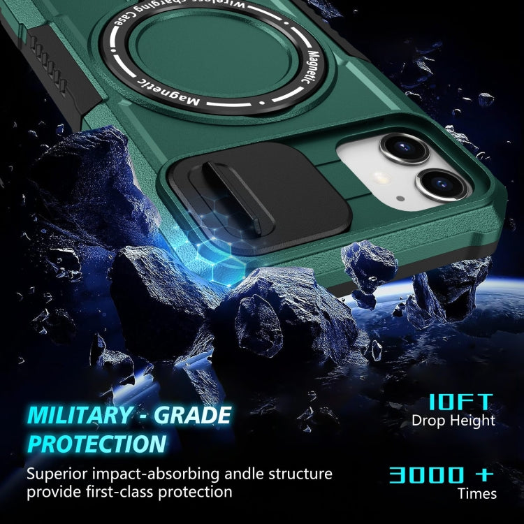 For iPhone 12 Sliding Camshield Magsafe Holder TPU Hybrid PC Phone Case(Deep Green) - iPhone 12 / 12 Pro Cases by PMC TechLife | Online Shopping South Africa | PMC TechLife