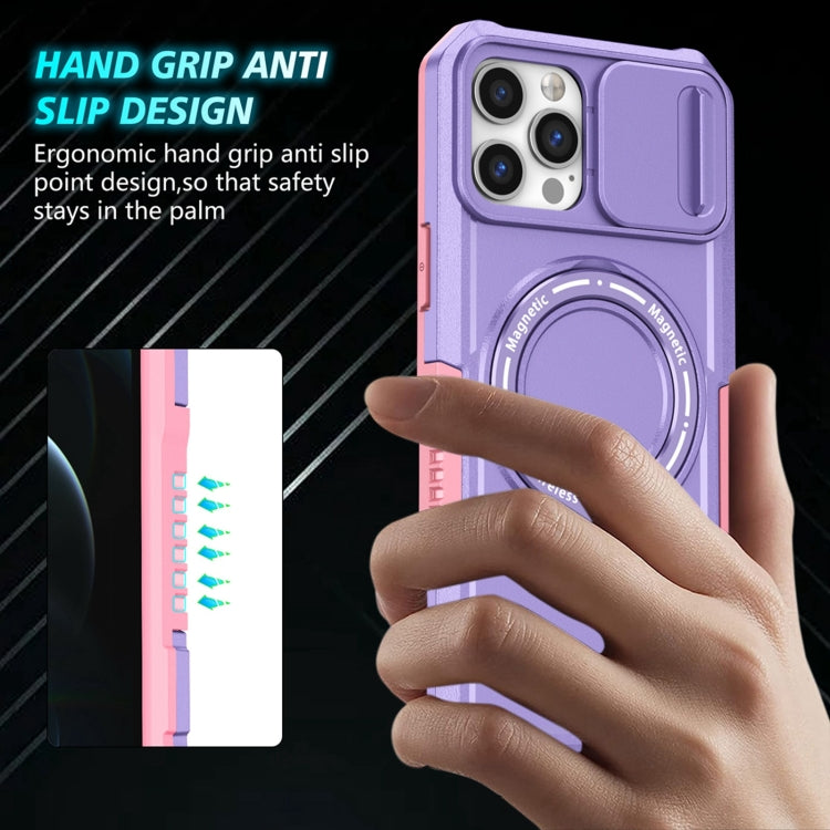 For iPhone 12 Pro Max Sliding Camshield Magsafe Holder TPU Hybrid PC Phone Case(Pink Purple) - iPhone 12 Pro Max Cases by PMC TechLife | Online Shopping South Africa | PMC TechLife