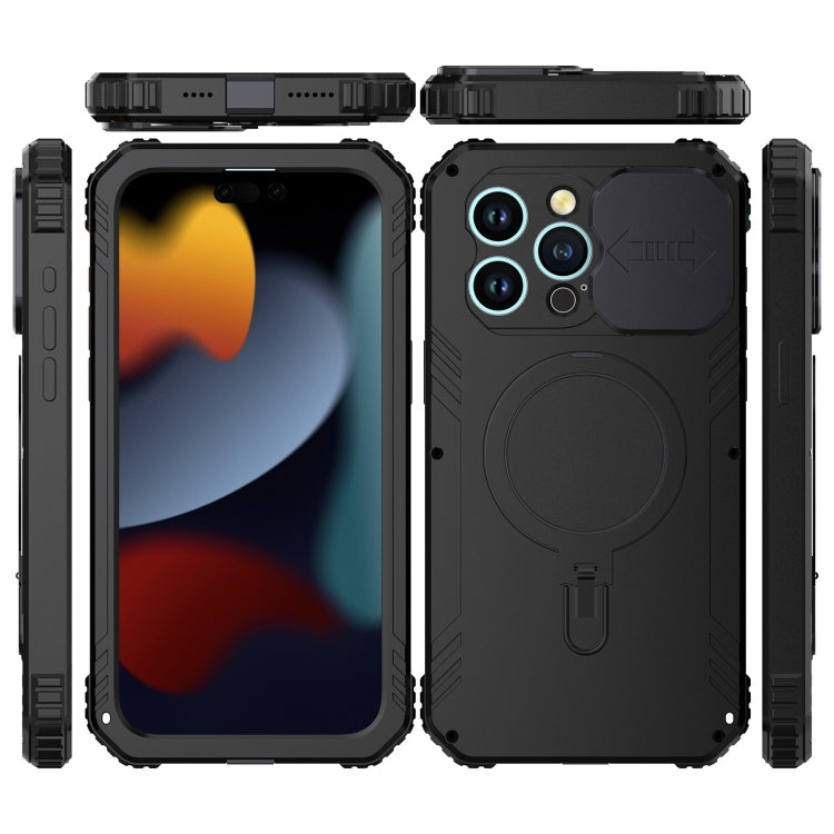 For iPhone 15 Camera Shield MagSafe Holder Life Waterproof Phone Case(Black) - iPhone 15 Cases by PMC TechLife | Online Shopping South Africa | PMC TechLife