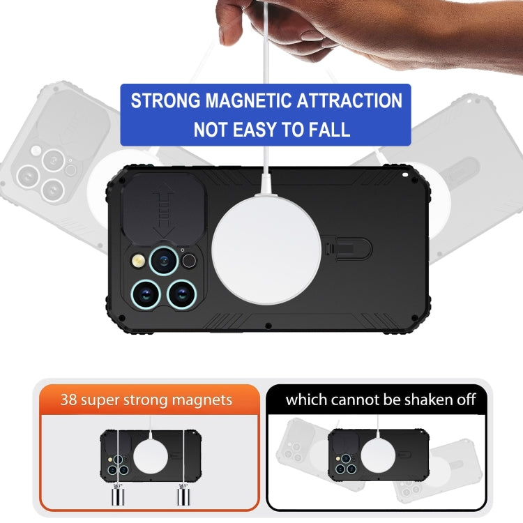 For iPhone 15 Camera Shield MagSafe Holder Life Waterproof Phone Case(Black) - iPhone 15 Cases by PMC TechLife | Online Shopping South Africa | PMC TechLife