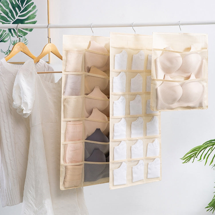 12+24 Grids Underwear Storage Bag Non-woven Double-sided Hanging Storage Bag(Beige) - Storage Bags by PMC TechLife | Online Shopping South Africa | PMC TechLife | Buy Now Pay Later Mobicred