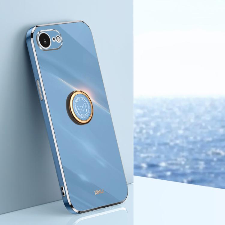 For iPhone 16e XINLI Straight Edge 6D Electroplate TPU Phone Case with Ring Holder(Celestial Blue) - free shipping - PMc TechLife - Order now!