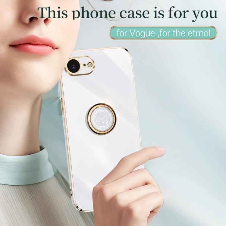 For iPhone 16e XINLI Straight Edge 6D Electroplate TPU Phone Case with Ring Holder(White) - free shipping - PMc TechLife - Order now!