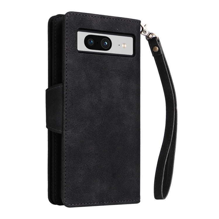 For Google Pixel 8 Rivet Buckle 9 Cards Three Fold Leather Phone Case(Black) - Google Cases by PMC TechLife | Online Shopping South Africa | PMC TechLife | Buy Now Pay Later Mobicred