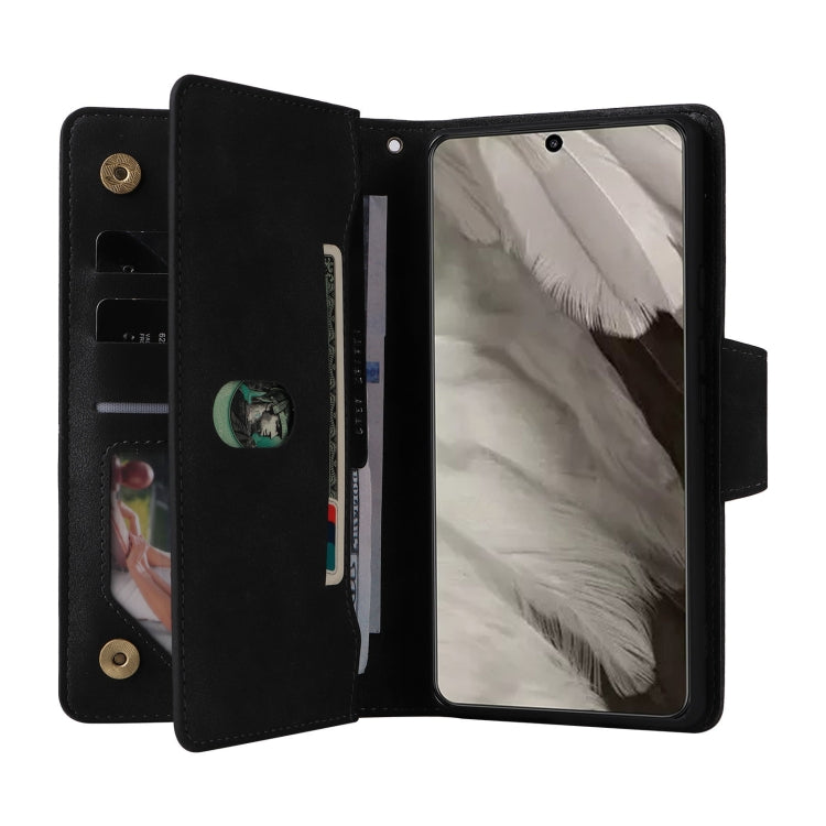 For Google Pixel 8 Rivet Buckle 9 Cards Three Fold Leather Phone Case(Black) - Google Cases by PMC TechLife | Online Shopping South Africa | PMC TechLife | Buy Now Pay Later Mobicred