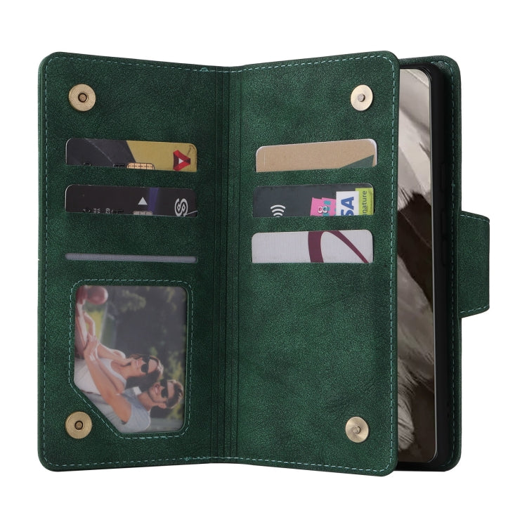 For Google Pixel 8 Rivet Buckle 9 Cards Three Fold Leather Phone Case(Green) - free shipping - PMC TechLife - Order now!