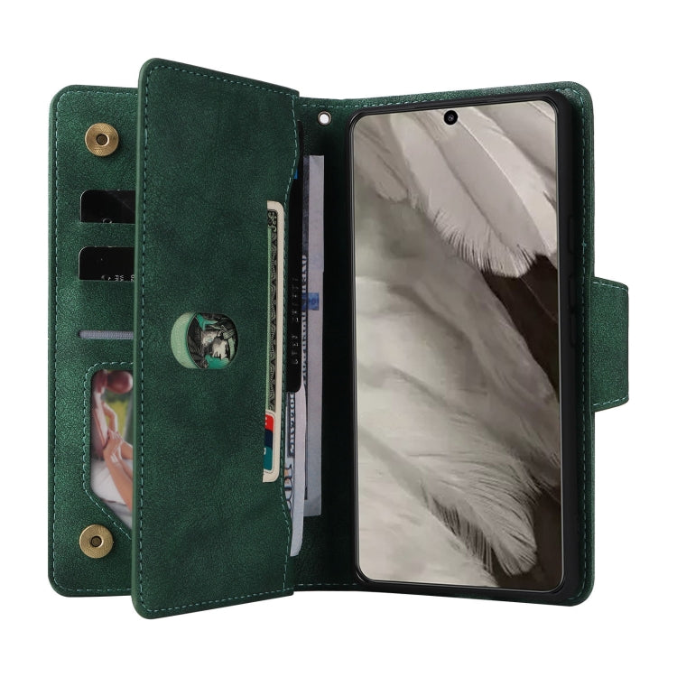 For Google Pixel 8 Rivet Buckle 9 Cards Three Fold Leather Phone Case(Green) - free shipping - PMC TechLife - Order now!