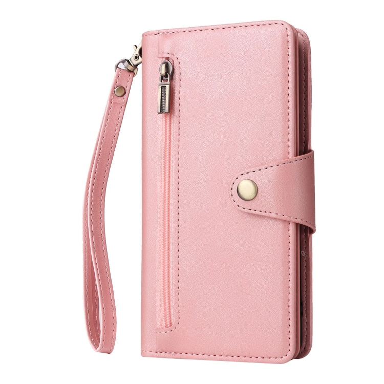 For Google Pixel 8 Pro Rivet Buckle 9 Cards Three Fold Leather Phone Case(Rose Gold) - Google Cases by PMC TechLife | Online Shopping South Africa | PMC TechLife | Buy Now Pay Later Mobicred