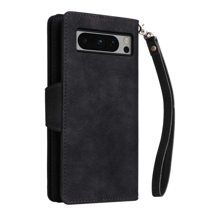 For Google Pixel 8 Pro Rivet Buckle 9 Cards Three Fold Leather Phone Case(Black) - Google Cases by PMC TechLife | Online Shopping South Africa | PMC TechLife | Buy Now Pay Later Mobicred