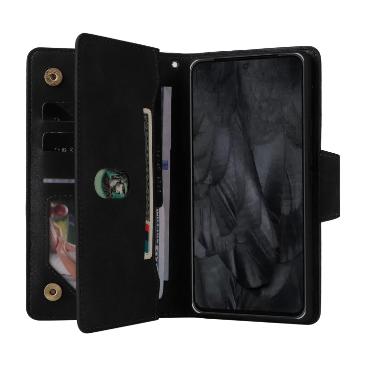 For Google Pixel 8 Pro Rivet Buckle 9 Cards Three Fold Leather Phone Case(Black) - Google Cases by PMC TechLife | Online Shopping South Africa | PMC TechLife | Buy Now Pay Later Mobicred