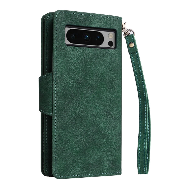 For Google Pixel 8 Pro Rivet Buckle 9 Cards Three Fold Leather Phone Case(Green) - Google Cases by PMC TechLife | Online Shopping South Africa | PMC TechLife | Buy Now Pay Later Mobicred