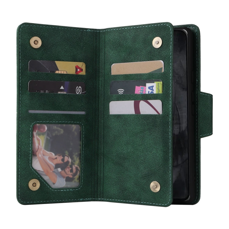 For Google Pixel 8 Pro Rivet Buckle 9 Cards Three Fold Leather Phone Case(Green) - Google Cases by PMC TechLife | Online Shopping South Africa | PMC TechLife | Buy Now Pay Later Mobicred
