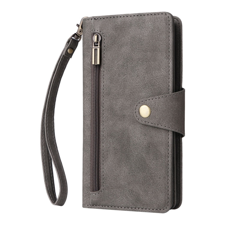 For Google Pixel 8 Pro Rivet Buckle 9 Cards Three Fold Leather Phone Case(Grey) - Google Cases by PMC TechLife | Online Shopping South Africa | PMC TechLife | Buy Now Pay Later Mobicred