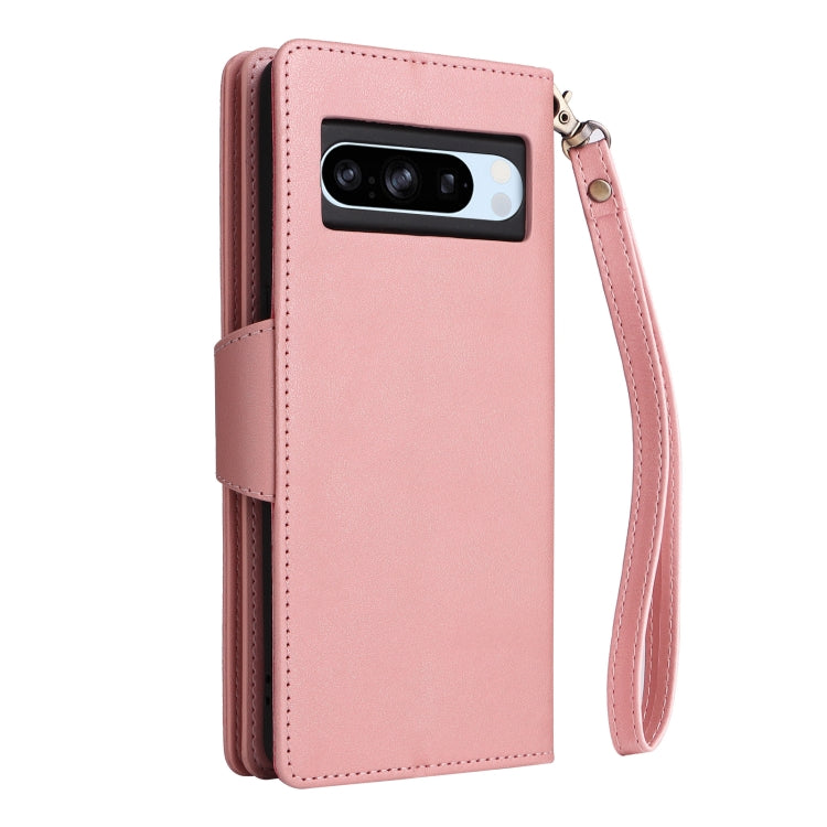 For Google Pixel 8a Rivet Buckle 9 Cards Three Fold Leather Phone Case(Rose Gold) - Google Cases by PMC TechLife | Online Shopping South Africa | PMC TechLife | Buy Now Pay Later Mobicred