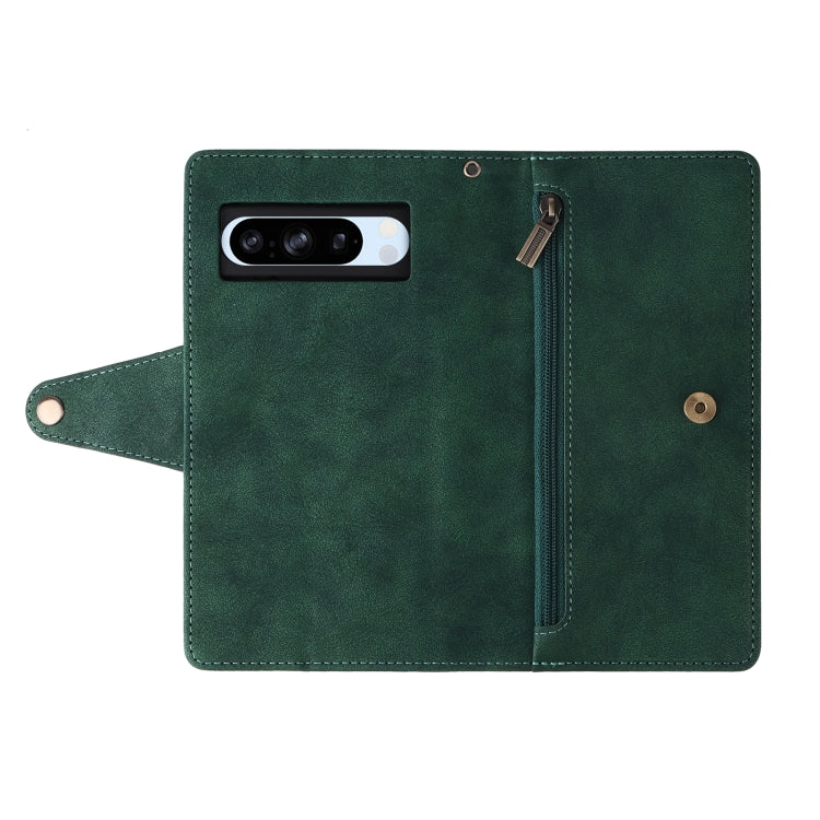 For Google Pixel 8a Rivet Buckle 9 Cards Three Fold Leather Phone Case(Green) - Google Cases by PMC TechLife | Online Shopping South Africa | PMC TechLife | Buy Now Pay Later Mobicred