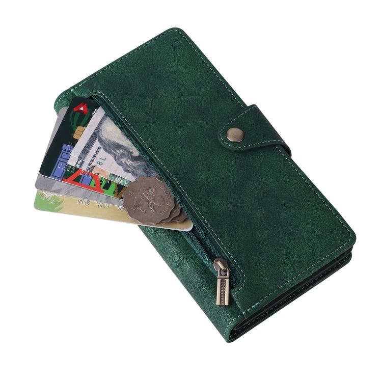 For Google Pixel 8a Rivet Buckle 9 Cards Three Fold Leather Phone Case(Green) - Google Cases by PMC TechLife | Online Shopping South Africa | PMC TechLife | Buy Now Pay Later Mobicred