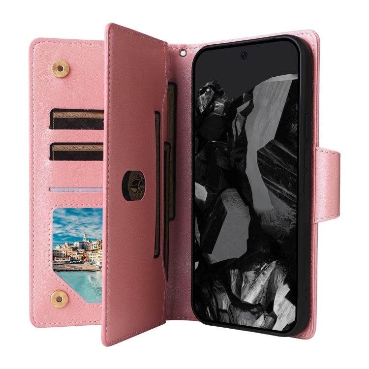 For Google Pixel 9 Pro Rivet Buckle 9 Cards Three Fold Leather Phone Case(Rose Gold) - free shipping - PMC TechLife - Order now!