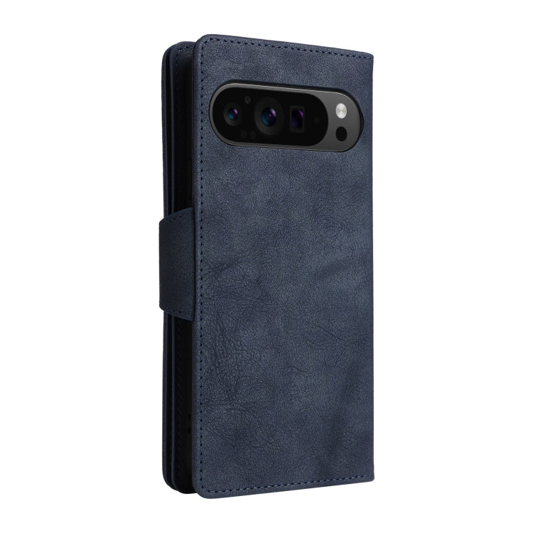 For Google Pixel 9 Pro Rivet Buckle 9 Cards Three Fold Leather Phone Case(Blue) - Google Cases by PMC TechLife | Online Shopping South Africa | PMC TechLife | Buy Now Pay Later Mobicred