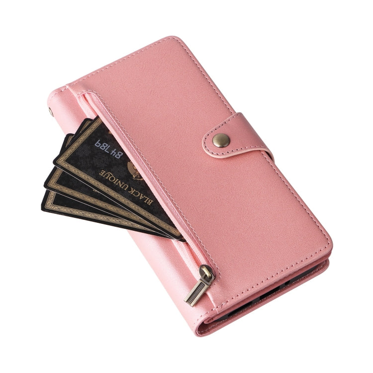 For Google Pixel 9 Rivet Buckle 9 Cards Three Fold Leather Phone Case(Rose Gold) - Google Cases by PMC TechLife | Online Shopping South Africa | PMC TechLife | Buy Now Pay Later Mobicred