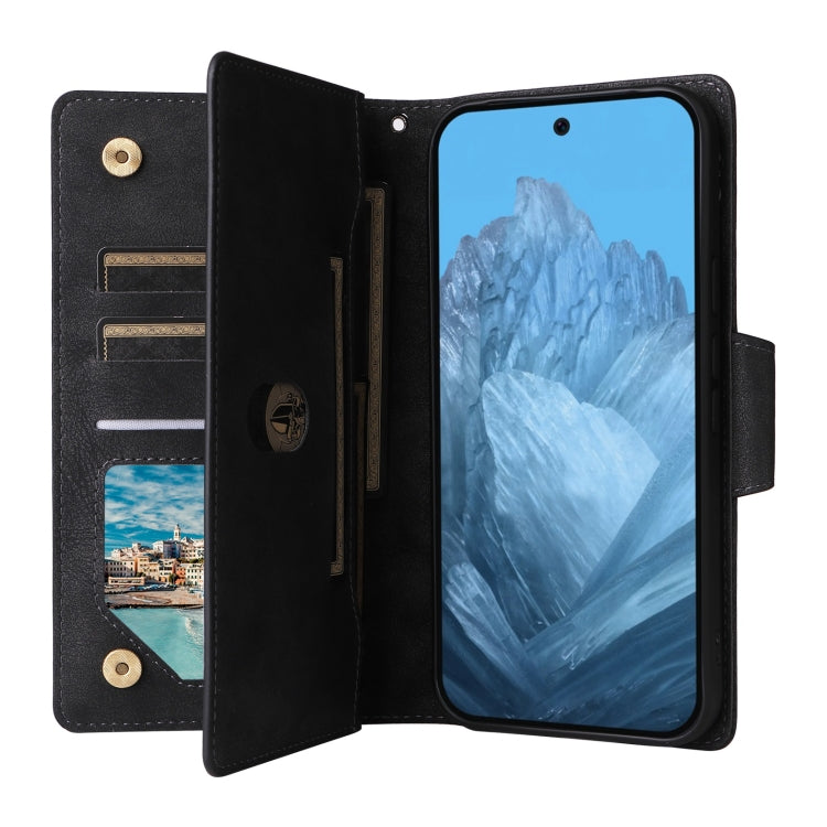 For Google Pixel 9 Rivet Buckle 9 Cards Three Fold Leather Phone Case(Black) - Google Cases by PMC TechLife | Online Shopping South Africa | PMC TechLife | Buy Now Pay Later Mobicred