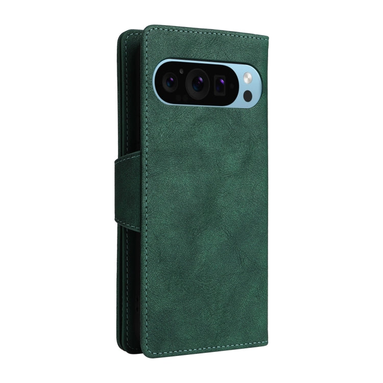 For Google Pixel 9 Rivet Buckle 9 Cards Three Fold Leather Phone Case(Green) - Google Cases by PMC TechLife | Online Shopping South Africa | PMC TechLife | Buy Now Pay Later Mobicred