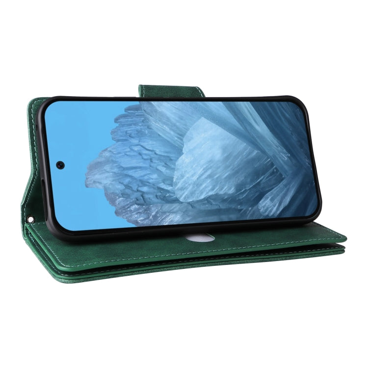 For Google Pixel 9 Rivet Buckle 9 Cards Three Fold Leather Phone Case(Green) - Google Cases by PMC TechLife | Online Shopping South Africa | PMC TechLife | Buy Now Pay Later Mobicred