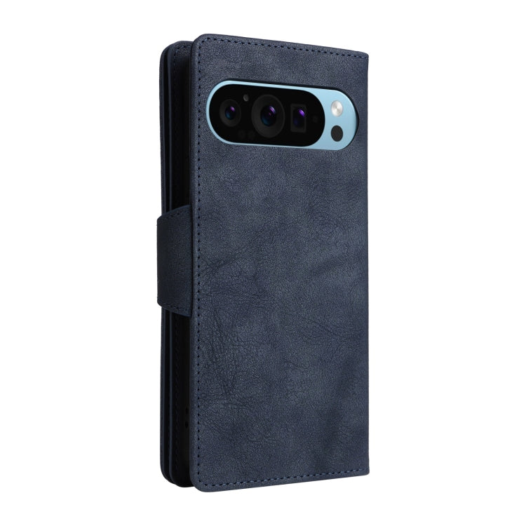 For Google Pixel 9 Rivet Buckle 9 Cards Three Fold Leather Phone Case(Blue) - Google Cases by PMC TechLife | Online Shopping South Africa | PMC TechLife | Buy Now Pay Later Mobicred