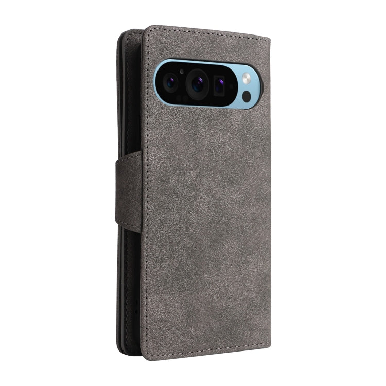 For Google Pixel 9 Rivet Buckle 9 Cards Three Fold Leather Phone Case(Grey) - Google Cases by PMC TechLife | Online Shopping South Africa | PMC TechLife | Buy Now Pay Later Mobicred