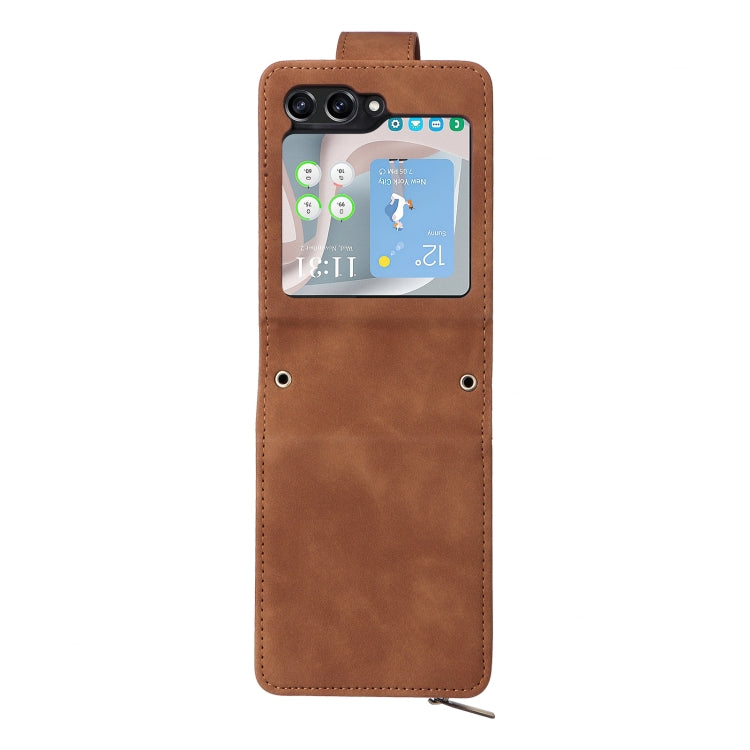 For Samsung Galaxy Z Flip5 5G Crossbody Multi-card Slot Wallet Zipper Leather Phone Case(Brown) - free shipping - PMC TechLife - Order now!