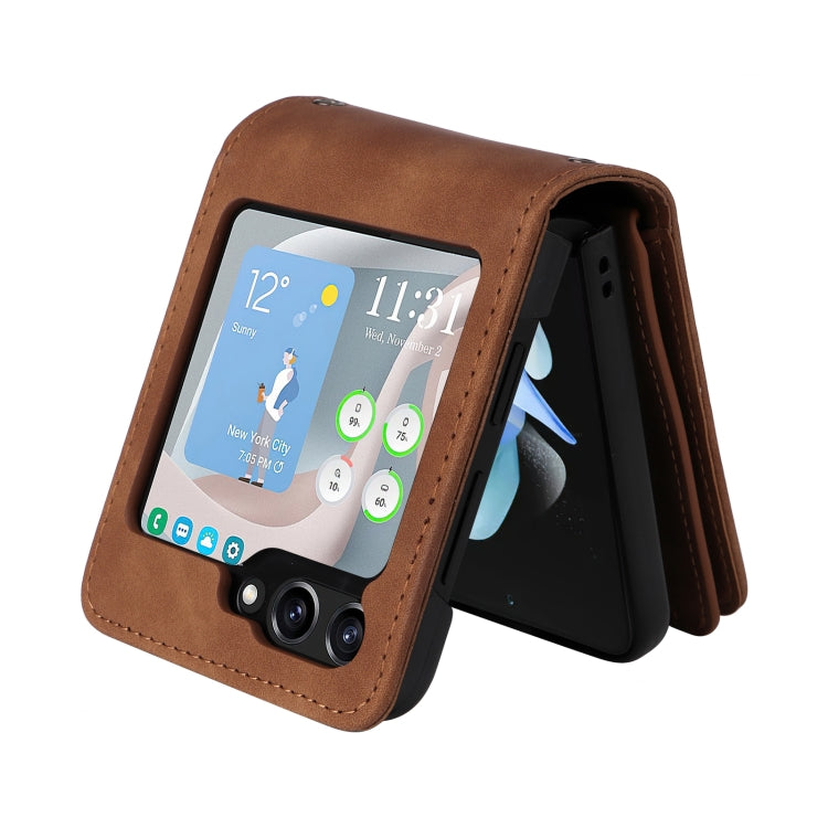 For Samsung Galaxy Z Flip5 5G Crossbody Multi-card Slot Wallet Zipper Leather Phone Case(Brown) - free shipping - PMC TechLife - Order now!
