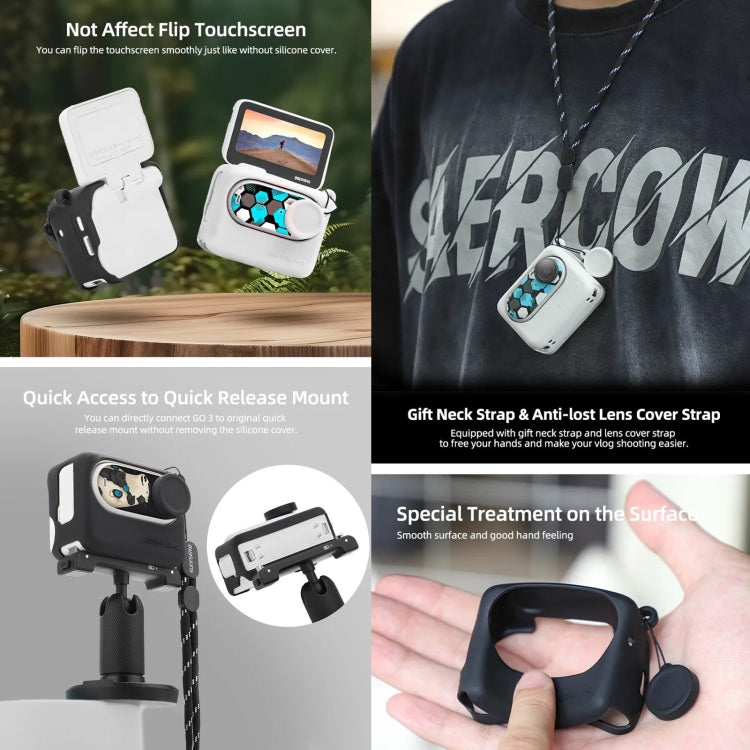 For Insta360 GO 3 Sunnylife Silicone Case Stickers Skin Wrap Lens Cover with Neck Strap(White) - Case & Bags by Sunnylife | Online Shopping South Africa | PMC TechLife | Buy Now Pay Later Mobicred
