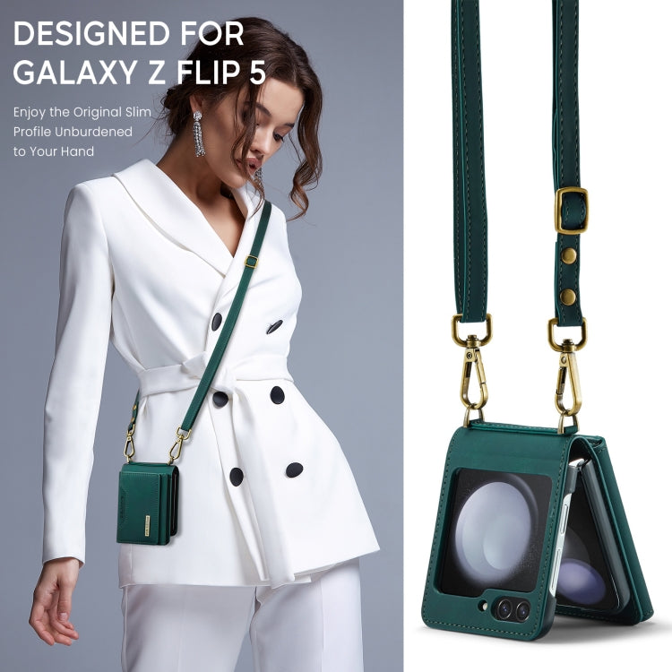 For Samsung Galaxy Z Flip5 5G DG.MING M2 Series Card Bag Magnetic Leather Phone Case(Green) - Galaxy Z Flip5 Cases by DG.MING | Online Shopping South Africa | PMC TechLife | Buy Now Pay Later Mobicred