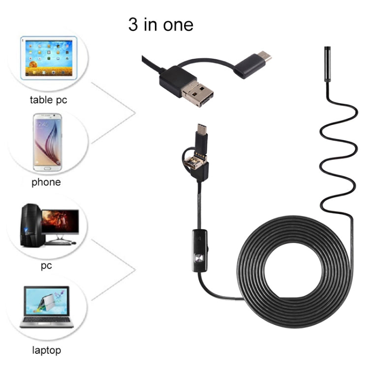 AN100 3 in 1 IP67 Waterproof USB-C / Type-C + Micro USB + USB HD Endoscope Snake Tube Inspection Camera for Parts of OTG Function Android Mobile Phone, with 6 LEDs, Lens Diameter:5.5mm(Length: 3.5m) -  by PMC TechLife | Online Shopping South Africa | PMC TechLife