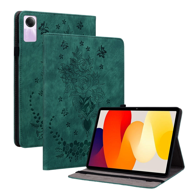 For Xiaomi Redmi Pad SE 11 inch Butterfly Rose Embossed Leather Tablet Case(Green) - More Tablet Cases by PMC TechLife | Online Shopping South Africa | PMC TechLife